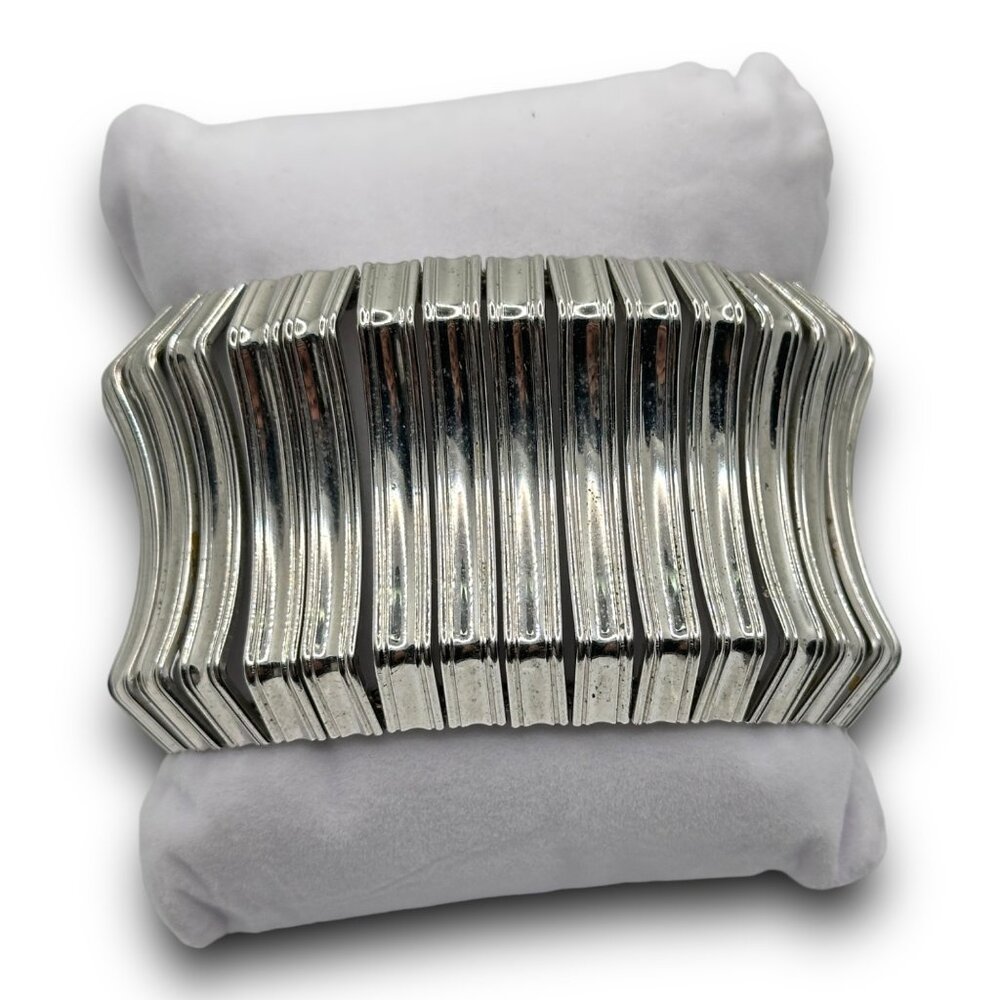 Vintage Silver-Tone Wide Hinged Bracelet Art Deco Design